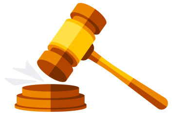 Hakimler tahta çekiç. Tahta kahverengi yargıç tokmağı. Hukuk ve yargılama. resimleme.