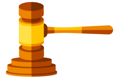 Hakimler tahta çekiç. Tahta kahverengi yargıç tokmağı. Hukuk ve yargılama. resimleme.