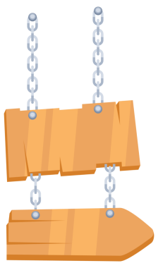 Zincirden sarkan tahta levhalar. resimleme.