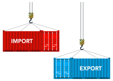 İthalat ve ihracat yapan iki kargo konteynırı. resimleme.