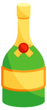 Alkol cam şişeleri. Beyaz arka planda şampanya, bira ve brendi..