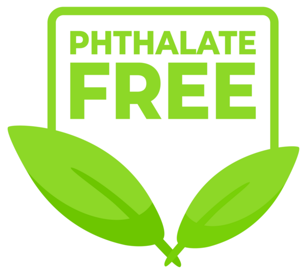 Set of green safety labels featuring Phthalate Free text and a leaf design, for health safe product packaging