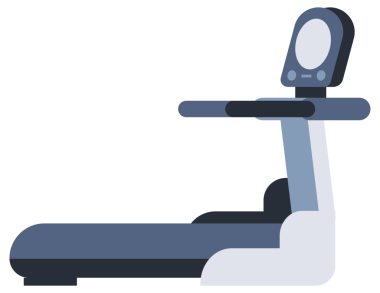 Koşu bandı çizgi film seti. Spor aletleri. Koşu bandı makinesi