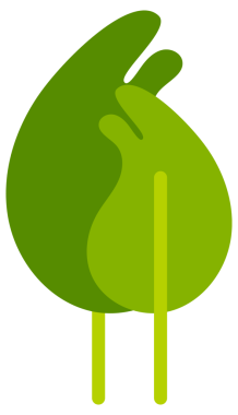 Basit şekillendirilmiş yeşil ağaç ve çalıların toplanması, doğayı basitleştirilmiş bir şekilde temsil etmek için mükemmeldir..