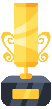 Kazananlar için boş isim levhaları ile kaidede duran farklı şekillerde altın kupalar..