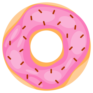 Farklı malzemeli çizgi film çörekleri. Donut kek seti. Lezzetli tatlı tatlılar