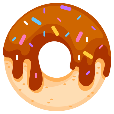 Farklı malzemeli çizgi film çörekleri. Donut kek seti. Lezzetli tatlı tatlılar