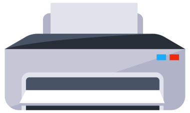 Beyaz arka planda duran dört farklı yazıcı ev ve ofis elektronik ekipmanlarını temsil ediyor..