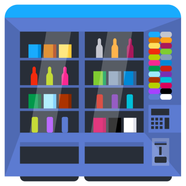 Bir mağazada veya alışveriş merkezinde satılık yiyecek ve içecek sunan renkli otomatlar..