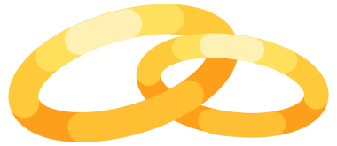 Altın alyansların içi ve dışı açık kırmızı ve pembe kutularla çevrili..