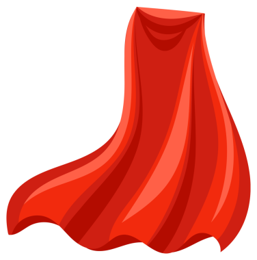 Rüzgarda hareket eden ve çizgi romanlar veya fantaziler için uygun kırmızı bir süper kahraman pelerininin altı çizimi.