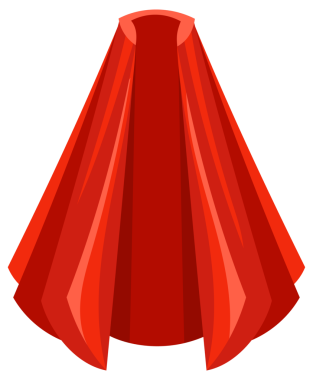 Rüzgarda hareket eden ve çizgi romanlar veya fantaziler için uygun kırmızı bir süper kahraman pelerininin altı çizimi.