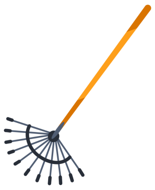 Bu canlı illüstrasyonda kürekler, tırmıklar, bir su kovası, bir kova ve botlar gibi bahçıvanlık meraklıları için mükemmel olan bir takım temel bahçe aletleri sergileniyor..