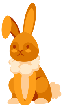 Farklı pozlarda dört sevimli çizgi film tavşanı, zıplıyorlar, oturuyorlar ve dinleniyorlar..