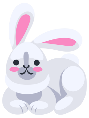 Farklı pozlarda dört sevimli çizgi film tavşanı, zıplıyorlar, oturuyorlar ve dinleniyorlar..