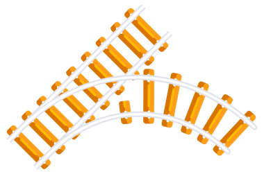 Demiryolu elementleri farklı türde demiryolları ve vagonları gösteriyor.