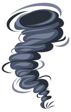 Beyaz arka planda dönen dört karikatür tarzı kasırga