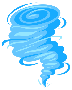 Beyaz arka planda dönen dört karikatür tarzı kasırga