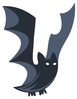 Kanatlarını çırpan ve bir dala asılı dört farklı çizgi film yarasası.