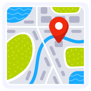 Akıllı telefon ve kağıt üzerinde farklı harita biçimleri gösteren konum simgeleri kümesi.