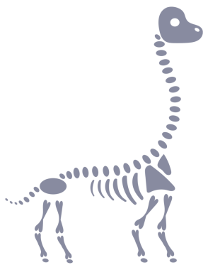 Beş dinozor iskeleti görünür kemikleri olan iki ayak üzerinde duruyor..