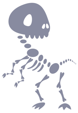 Beş dinozor iskeleti görünür kemikleri olan iki ayak üzerinde duruyor..