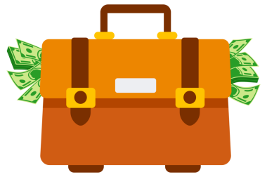 Zenginliği, başarıyı ve maddi bolluğu temsil eden para dolu iki evrak çantası.