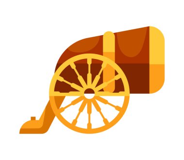 Tekerlekli eski top atışa hazır, beyaz arka planda izole.