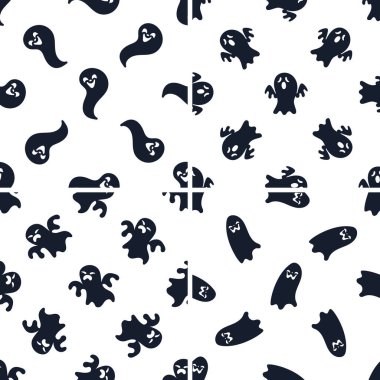 Tatlı uçan hayaletlerin komik suratlar yaptığı kusursuz bir Cadılar Bayramı deseni. Kağıt, tekstil, duvar kağıdı ve süslemeler için ideal.