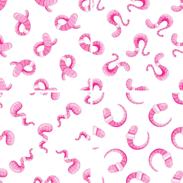 Pembe yer solucanlarıyla kusursuz desen, beyaz arka planda sürünüyor ve ikiye bölünüyor.