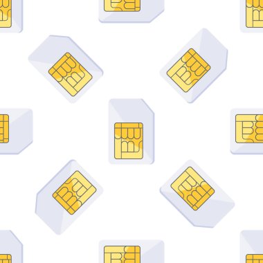 Beyaz arkaplanda tekrarlanan Sim kartsız desen, telekomünikasyon ve mobil ağ teknolojisiyle ilgili tasarımlar için ideal