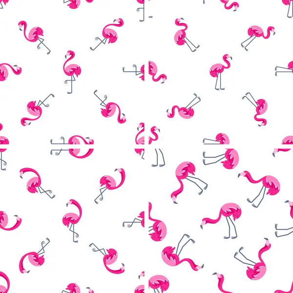 Çeşitli pozlarda komik pembe flamingolarla kusursuz desen, yaz temalı tasarımlar için ideal.