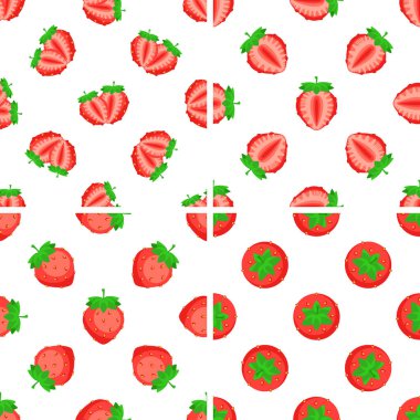 Eksiksiz desenler bir bütün ve yarım çilek sergiliyor, çeşitli uygulamalar için canlı ve ferahlatıcı bir zemin oluşturuyor