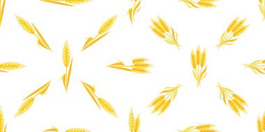 Olgun sarı buğday sapları, tarım veya gıda tasarım projeleri için mükemmel, kusursuz bir desen oluşturur.