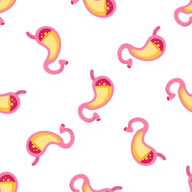 Beyaz arka planda sindirim enzimleriyle mide sıvısı ürettiğini gösteren kusursuz tıbbi desen.