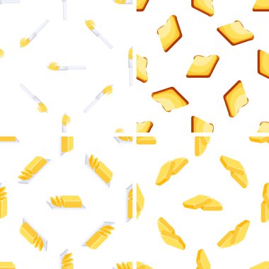 Kahvaltıyla ilgili dört kusursuz kalıp, tereyağı bukleleri, tost dilimleri, tereyağı bıçakları ve tereyağı tabakları.