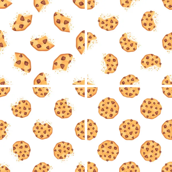 Beyaz arka planda farklı çikolatalı kurabiyelerle kusursuz desen, menüler, web siteleri veya aşçılık projeleri için ideal