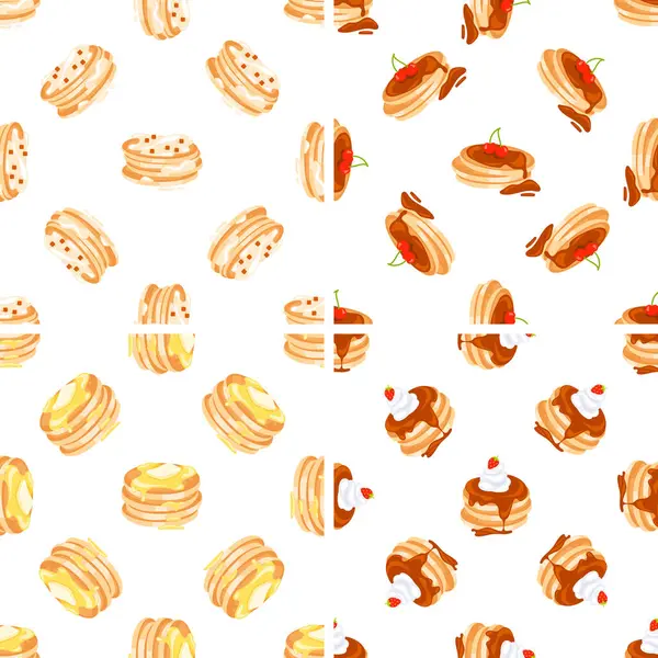 Çikolatalı, çırpılmış kremalı, vişneli ve beyaz arkaplanlı krepli kusursuz desen.