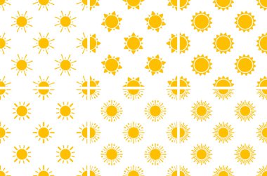 Beyaz arka planda pırıl pırıl parlayan kusursuz sarı güneş deseni. Yaz ve tatil projeleri için mükemmel.
