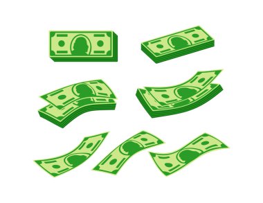 Para banknotları ve yığınlar uçuş ve düşüş gelir, tasarruf, yatırım, ödeme ve zenginliği temsil eder