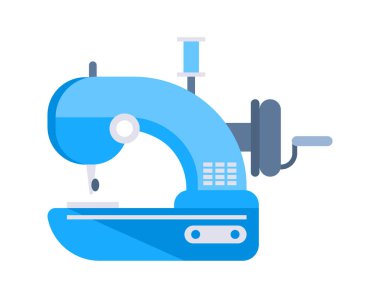 Mavi dikiş makinesi elbise ve moda aksesuarları, terziler ve terziler için ekipman üretiyor.