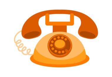 Beyaz arkaplanda izole edilmiş turuncu vintage telefon, retro iletişimi temsil ediyor