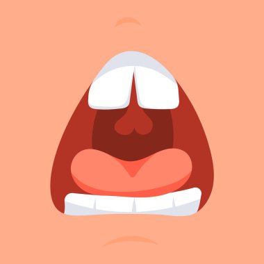 Dişlerini ve dilini gösteren, muhtemelen çığlık atan ya da şarkı söyleyen bir çizgi film çizimi.