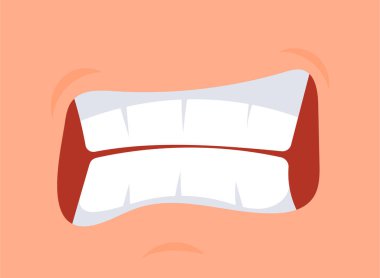 Saldırgan karikatür ağzı dişlerini gösteriyor, öfke, öfke ve öfkeyi ifade ediyor, olumsuz duygularla ilgili çeşitli projeler için uygun.