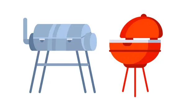 Metal barbekü ızgaraları dışarıda et ve sebze pişirmeye hazır.