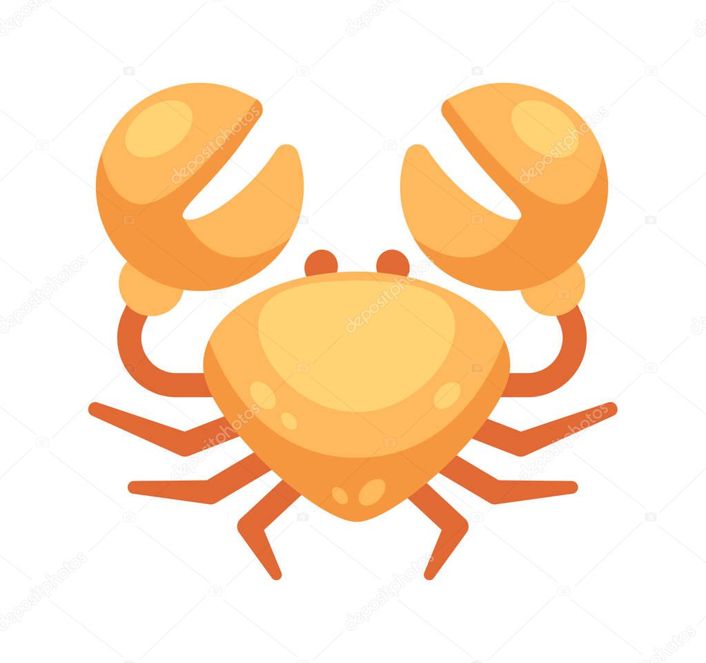 Cartoon crab raising its claws in a funny way, showing its shell and legs