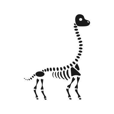 Beyaz arka planda duran siyah brachiosaurus dinozor iskeleti silueti.