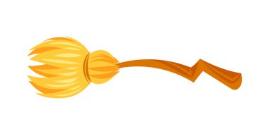 Sarı tüylü uçan cadı süpürgesi ve beyaz arka planda izole edilmiş kırık saplı.