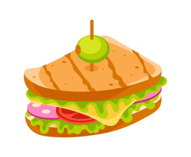 Marullu, domatesli, peynirli, jambonlu ve zeytinli tost, lezzetli bir yemek.