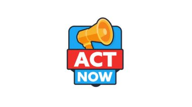 Beyaz ve yeşil ekran arkaplanındaki megafonla canlandırılmış eylem düğmesi